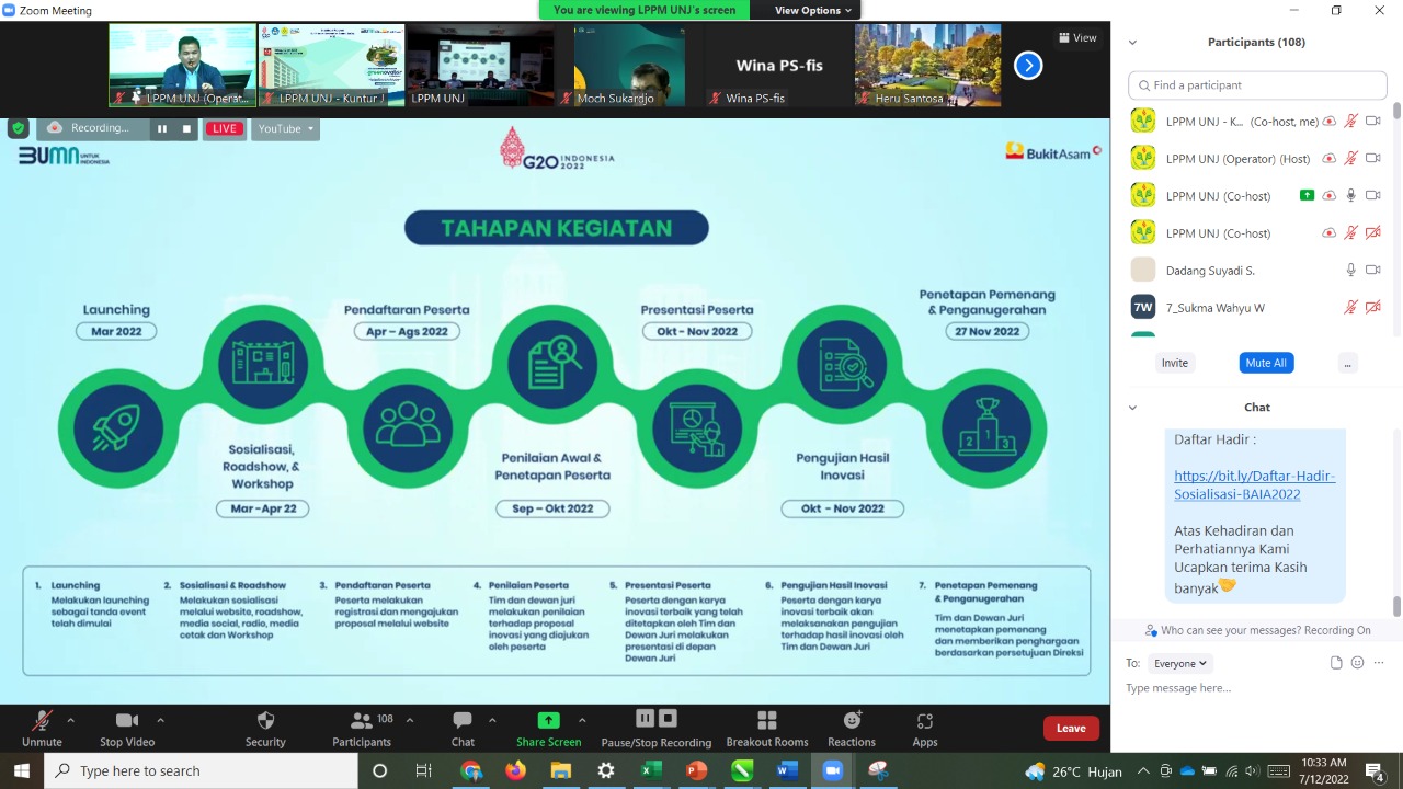 Sosialisasi Program Bukit Asam Innovation Award (BAIA) 2022 – LPPM